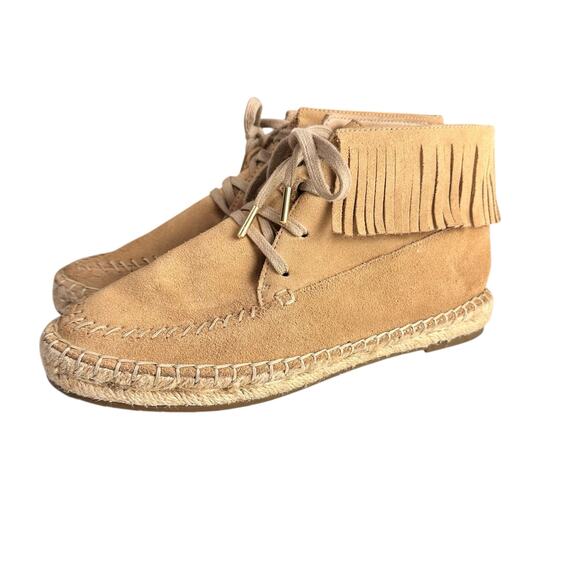 Joie Genevieve Fringe Suede Espadrille Moccasins Ankle Boots 37.5 Boho Southwest - Picture 1 of 10
